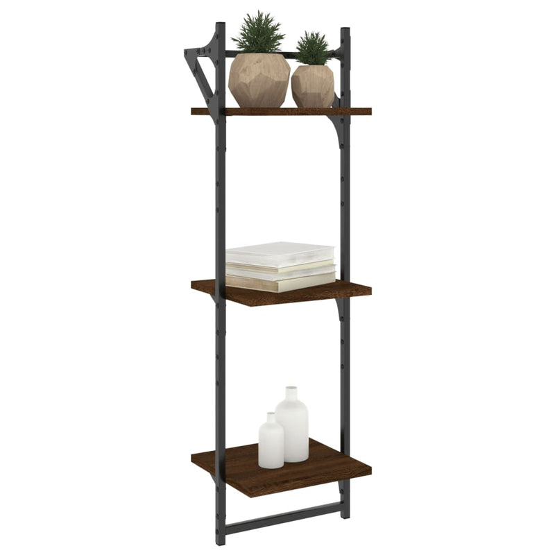 vidaXL 2 db 3 szintes barna tölgy színű fali polc rúddal 30x25x100 cm