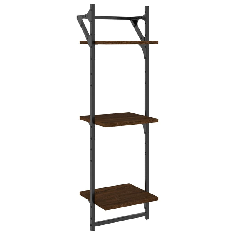 vidaXL 2 db 3 szintes barna tölgy színű fali polc rúddal 30x25x100 cm