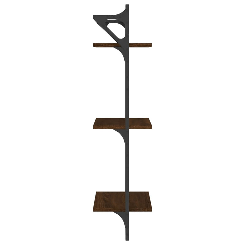vidaXL 2 db 3 szintes barna tölgy színű fali polc rúddal 30x25x100 cm