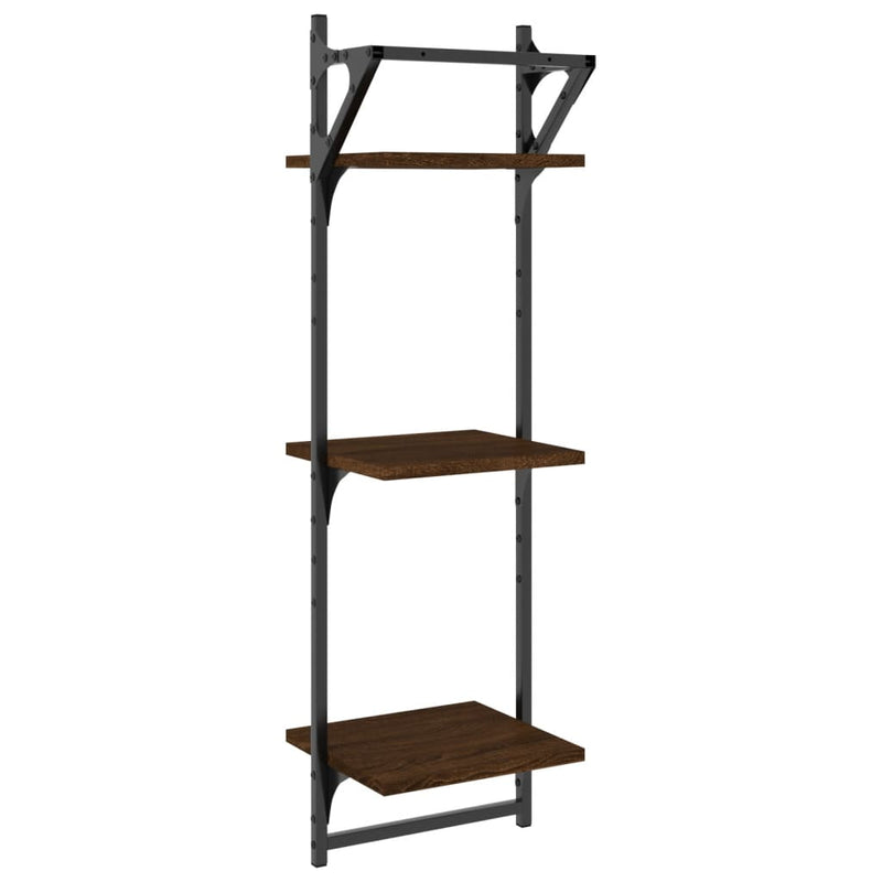 vidaXL 2 db 3 szintes barna tölgy színű fali polc rúddal 30x25x100 cm