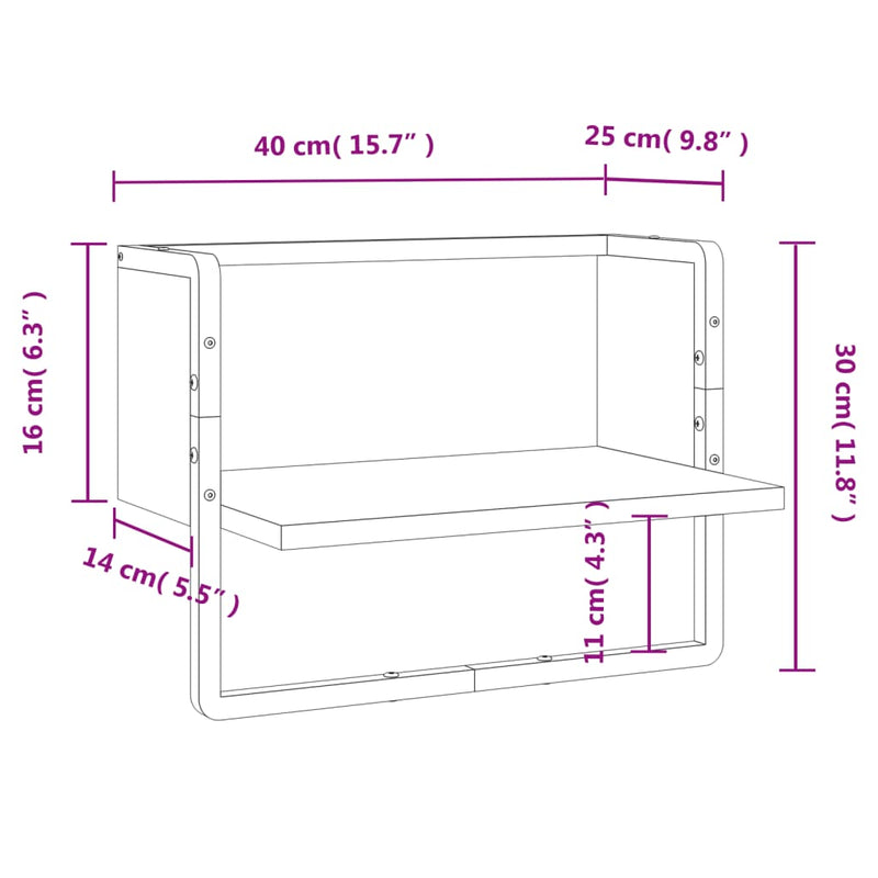 vidaXL barna tölgyszínű fali polc rúddal 40x25x30 cm
