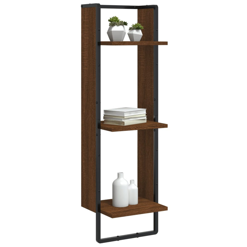vidaXL 3 szintes barna tölgy színű szerelt fa fali polc 30x25x100 cm