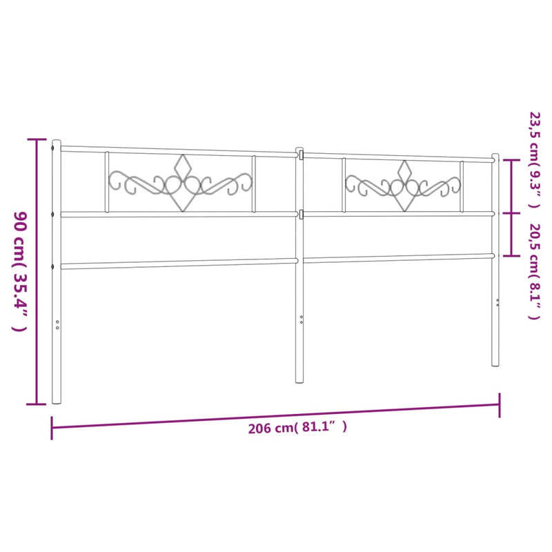 vidaXL fekete fém fejtámla 200 cm