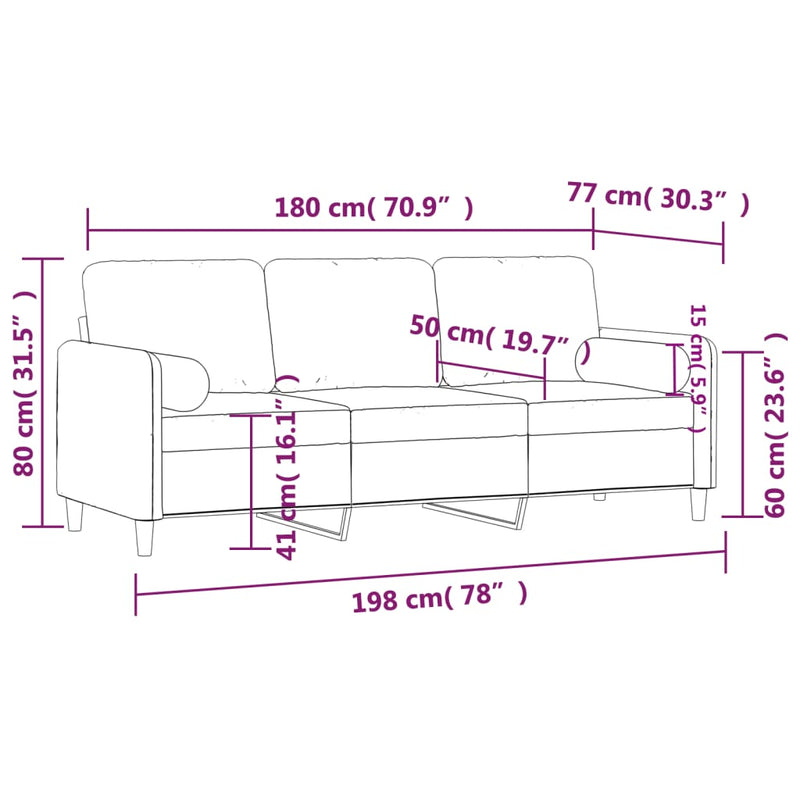 vidaXL 3 személyes sötétszürke bársony kanapé díszpárnákkal 180 cm