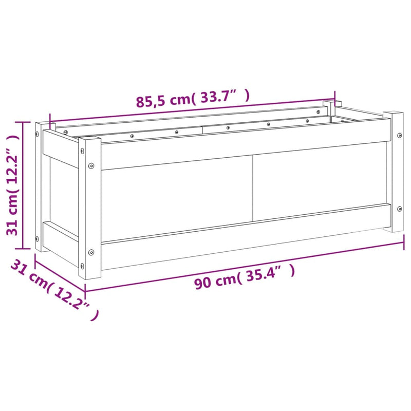 vidaXL fehér tömör fenyő kerti virágláda 90x31x31 cm