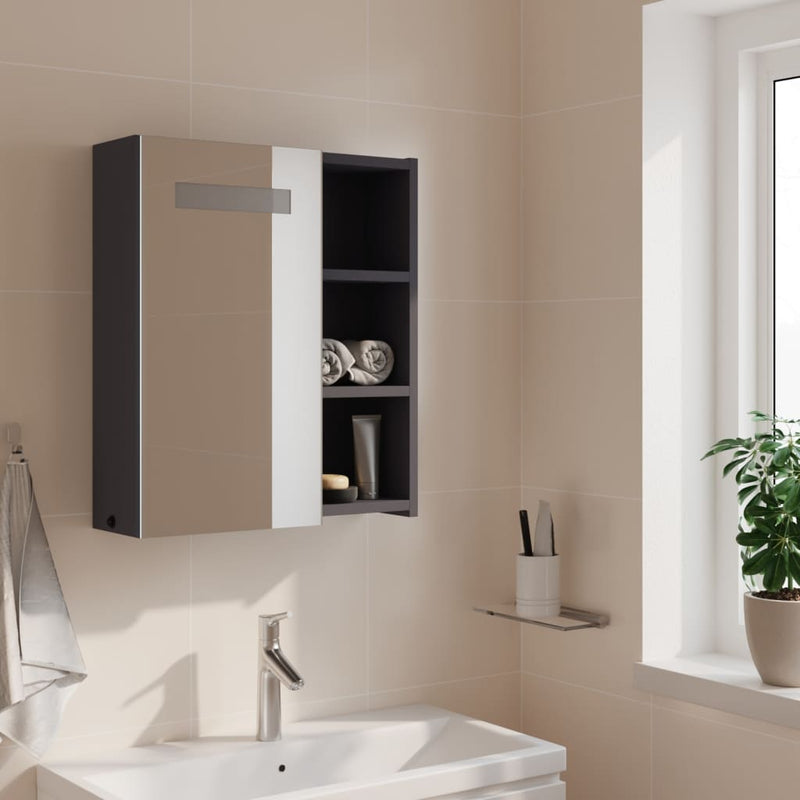 vidaXL szürke tükrös fürdőszobaszekrény LED-del 45 x 13 x 52 cm