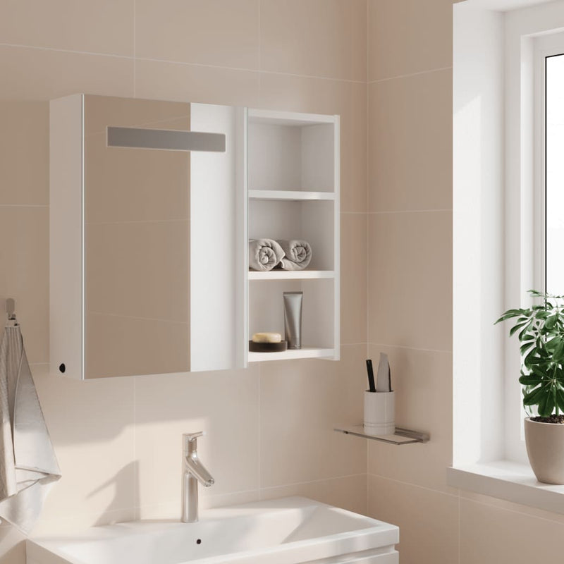 vidaXL fehér tükrös fürdőszobaszekrény LED-del 60 x 13 x 52 cm