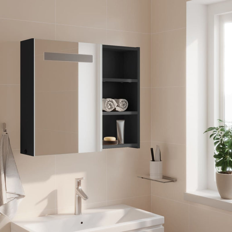 vidaXL szürke tükrös fürdőszobaszekrény LED-del 60 x 13 x 52 cm