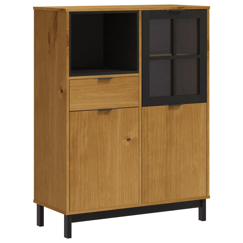vidaXL FLAM tömör fenyőfa magasszekrény üvegajtóval 92x40x122,5 cm