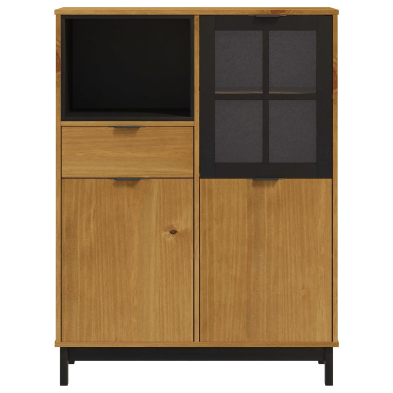 vidaXL FLAM tömör fenyőfa magasszekrény üvegajtóval 92x40x122,5 cm