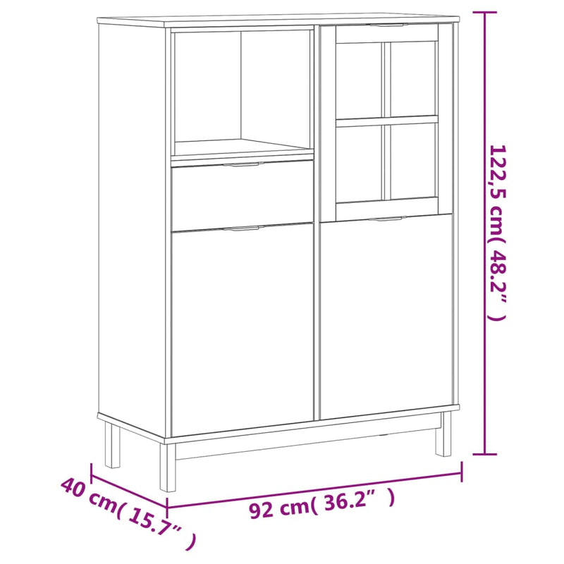 vidaXL FLAM tömör fenyőfa magasszekrény üvegajtóval 92x40x122,5 cm