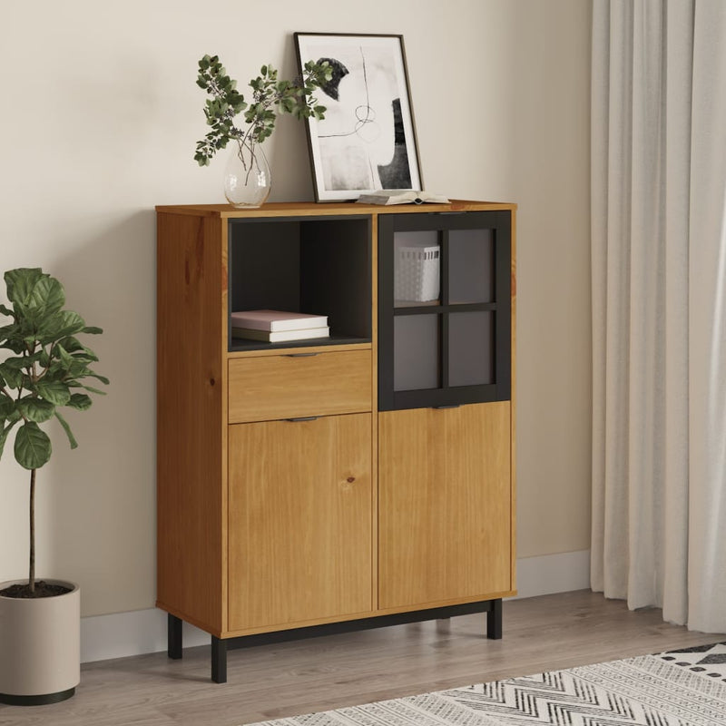 vidaXL FLAM tömör fenyőfa magasszekrény üvegajtóval 92x40x122,5 cm