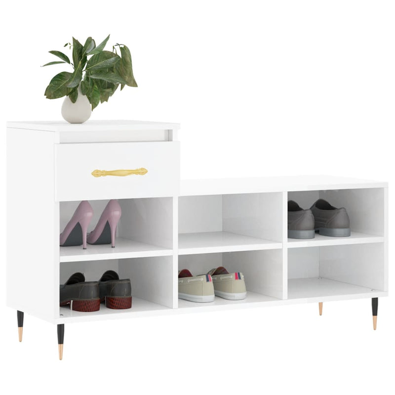 vidaXL magasfényű fehér szerelt fa cipősszekrény 102x36x60 cm