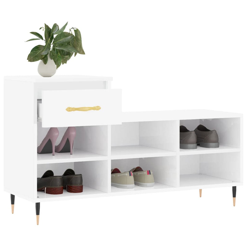 vidaXL magasfényű fehér szerelt fa cipősszekrény 102x36x60 cm