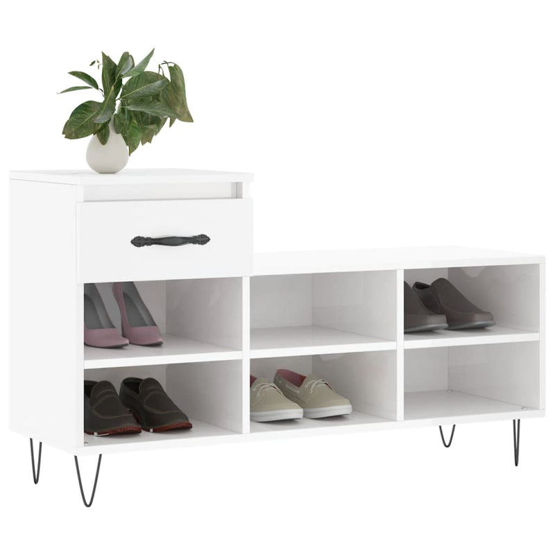 vidaXL magasfényű fehér szerelt fa cipősszekrény 102x36x60 cm