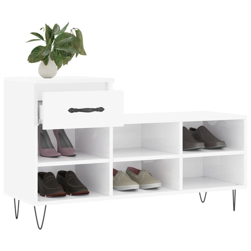 vidaXL magasfényű fehér szerelt fa cipősszekrény 102x36x60 cm