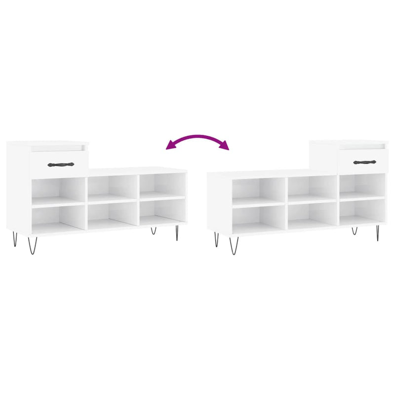 vidaXL magasfényű fehér szerelt fa cipősszekrény 102x36x60 cm