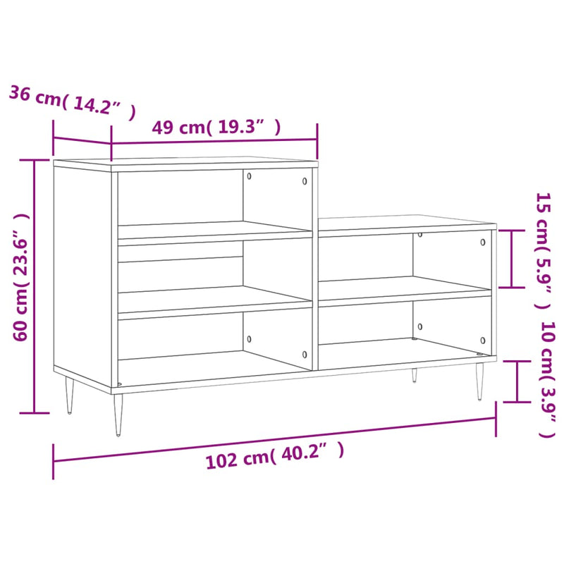 vidaXL fekete szerelt fa cipősszekrény 102x36x60 cm