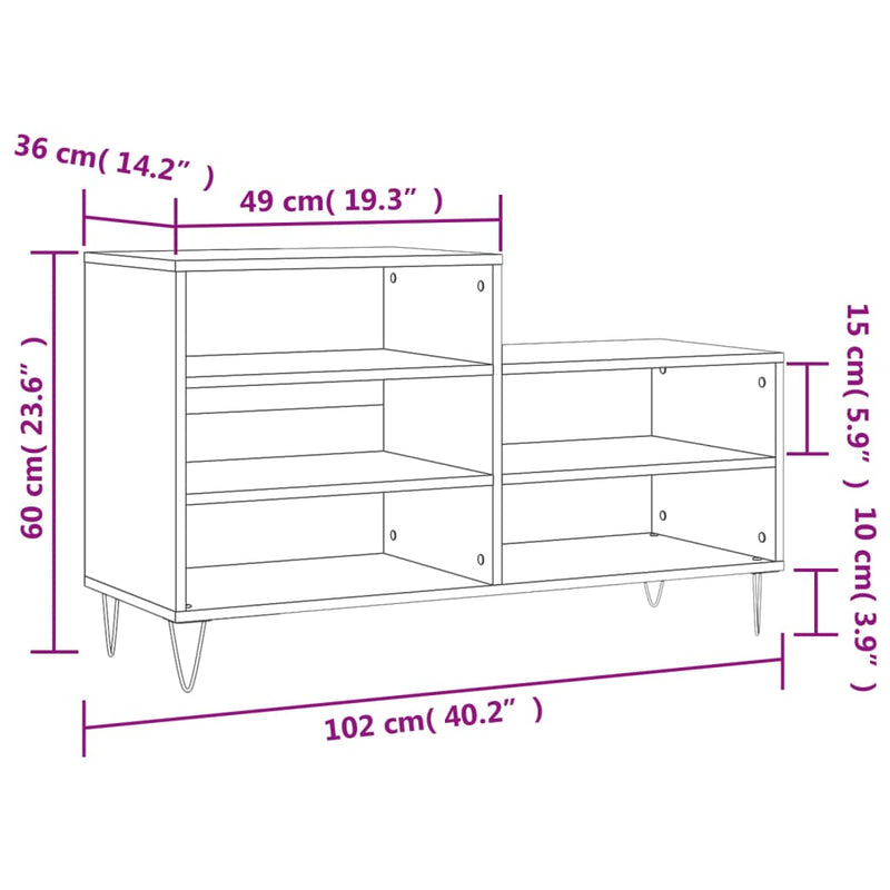 vidaXL betonszürke szerelt fa cipőszekrény 102x36x60 cm