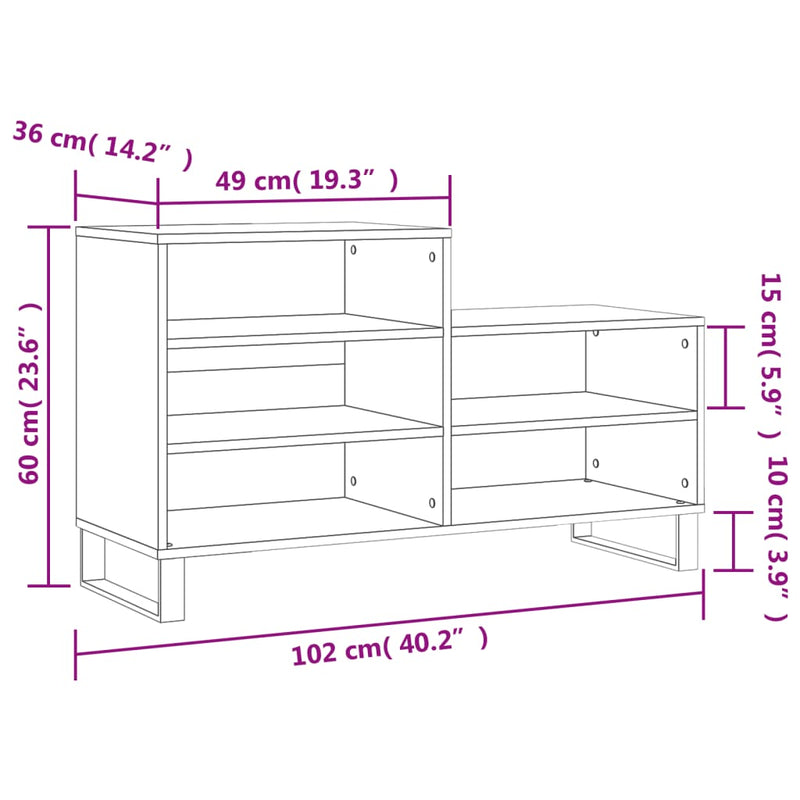 vidaXL betonszürke szerelt fa cipőszekrény 102x36x60 cm