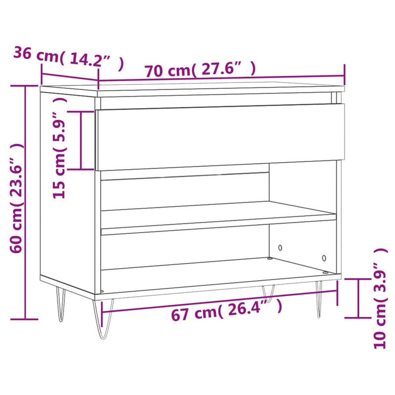 vidaXL füstös tölgy színű szerelt fa cipősszekrény 70 x 36 x 60 cm