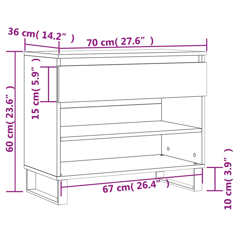 vidaXL barna tölgy színű szerelt fa cipősszekrény 70x36x60 cm