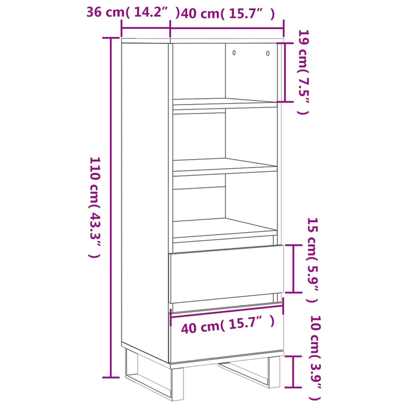 vidaXL betonszürke szerelt fa magasszekrény 40 x 36 x 110 cm