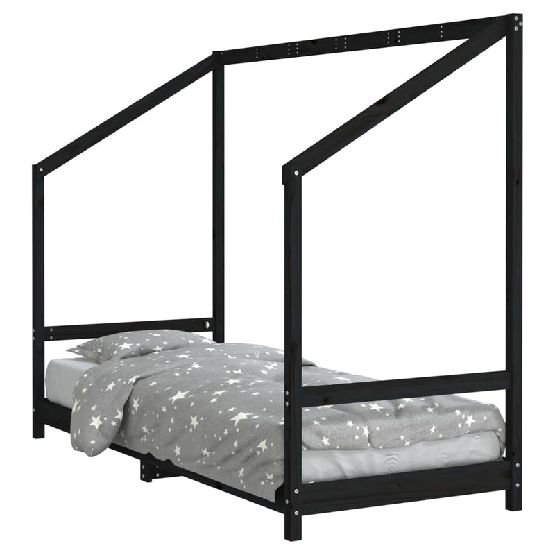 vidaXL fekete tömör fenyőfa gyerekágykeret 80 x 200 cm