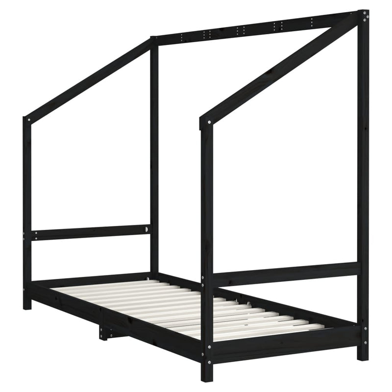 vidaXL fekete tömör fenyőfa gyerekágykeret 80 x 200 cm