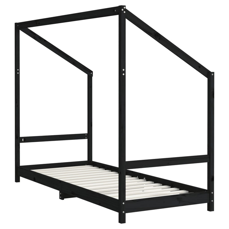 vidaXL fekete tömör fenyőfa gyerekágykeret 80 x 200 cm