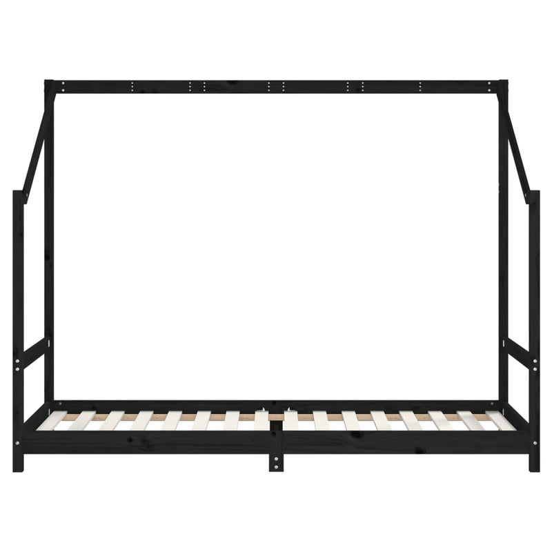 vidaXL fekete tömör fenyőfa gyerekágykeret 90 x 200 cm