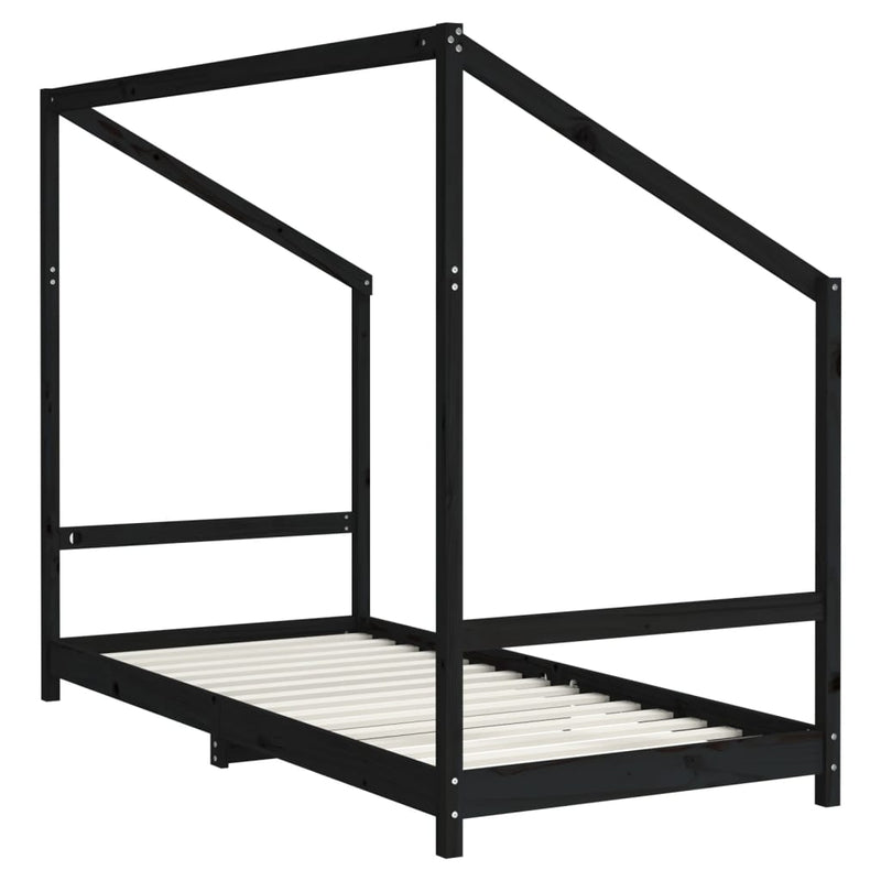 vidaXL fekete tömör fenyőfa gyerekágykeret 90 x 200 cm