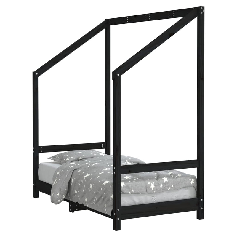 vidaXL fekete tömör fenyőfa gyerekágykeret 70 x 140 cm