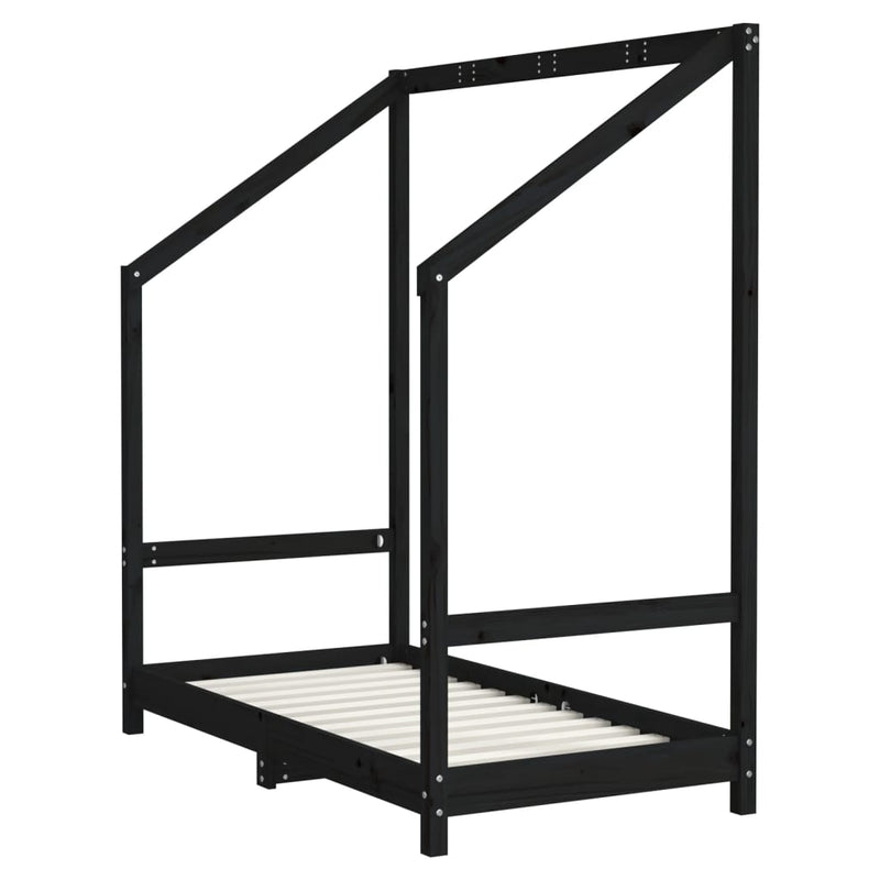 vidaXL fekete tömör fenyőfa gyerekágykeret 70 x 140 cm