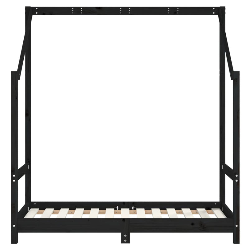 vidaXL fekete tömör fenyőfa gyerekágykeret 70 x 140 cm