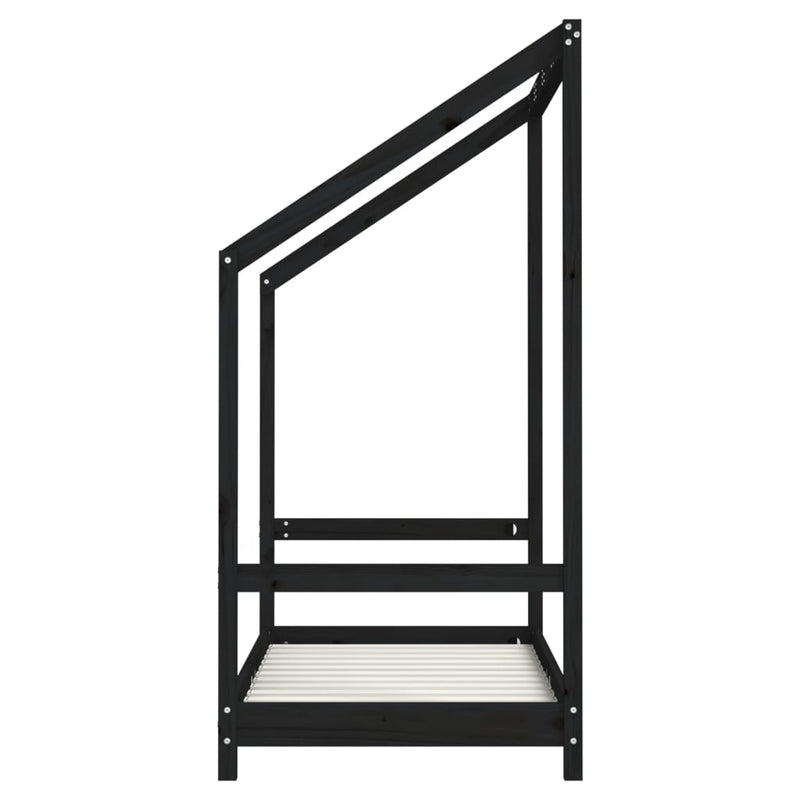 vidaXL fekete tömör fenyőfa gyerekágykeret 70 x 140 cm