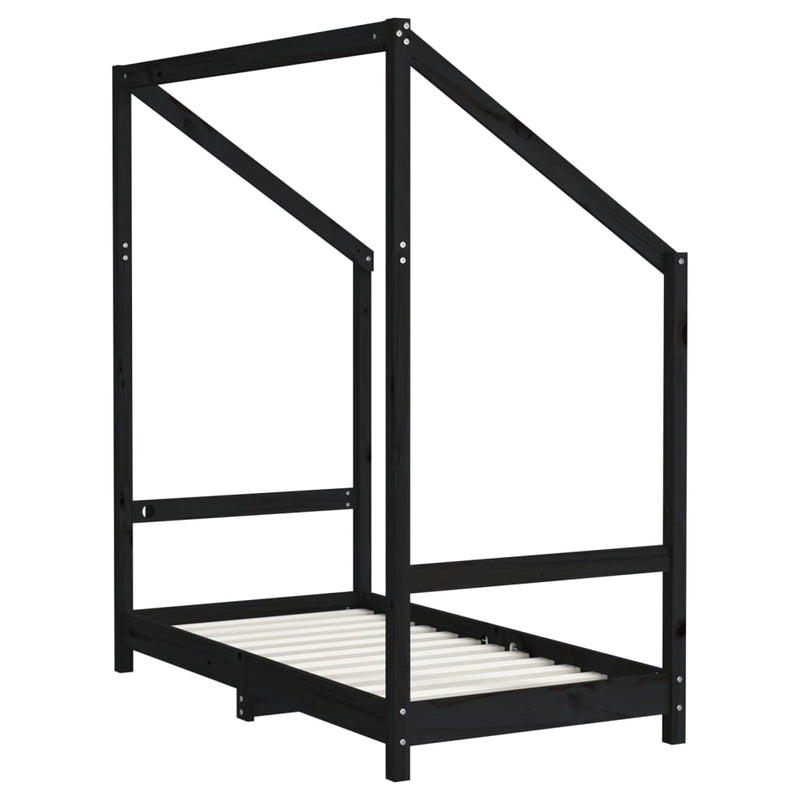 vidaXL fekete tömör fenyőfa gyerekágykeret 70 x 140 cm