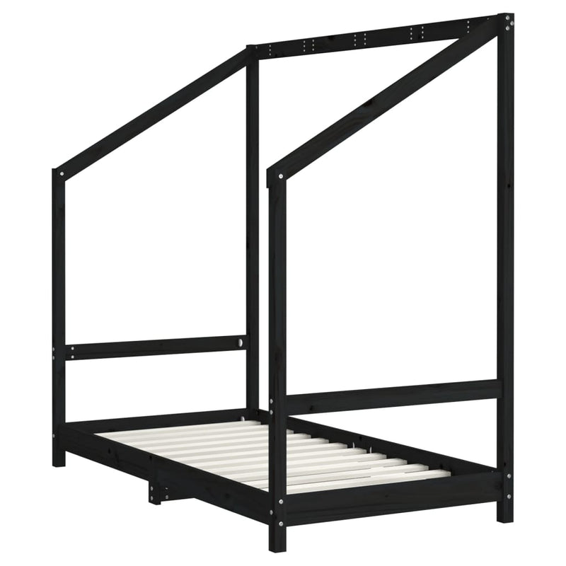 vidaXL fekete tömör fenyőfa gyerekágykeret 80 x 160 cm