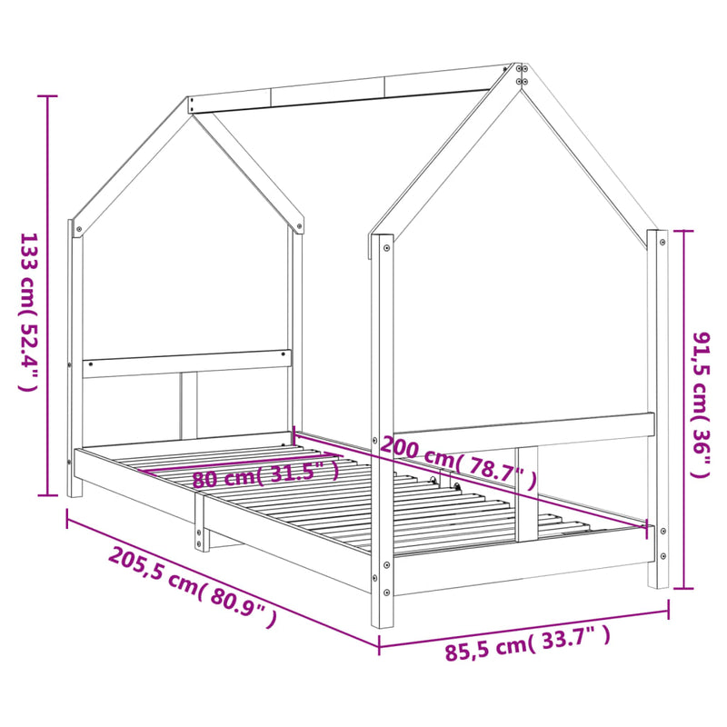 vidaXL fehér tömör fenyőfa gyerekágykeret 80 x 200 cm