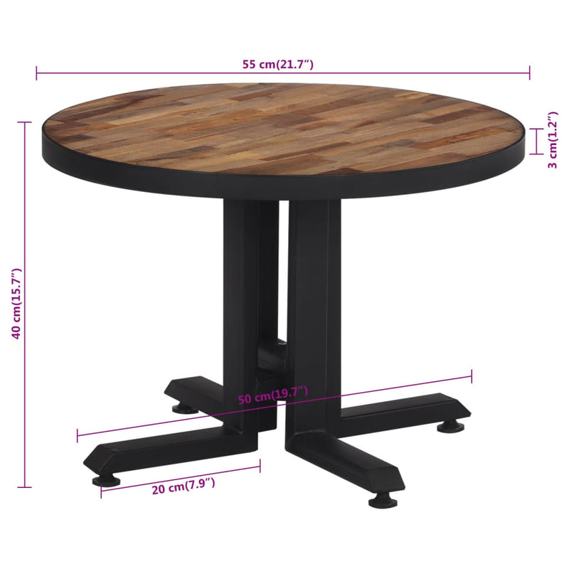 vidaXL kerek tömör újrahasznosított tíkfa dohányzóasztal Ø55 x 40 cm