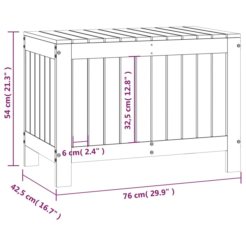 vidaXL fehér tömör fenyőfa kerti tárolóláda 76 x 42,5 x 54 cm