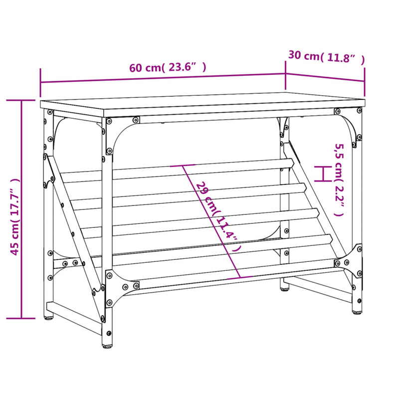 vidaXL füstös tölgy színű szerelt fa cipőtartó 60x30x45 cm