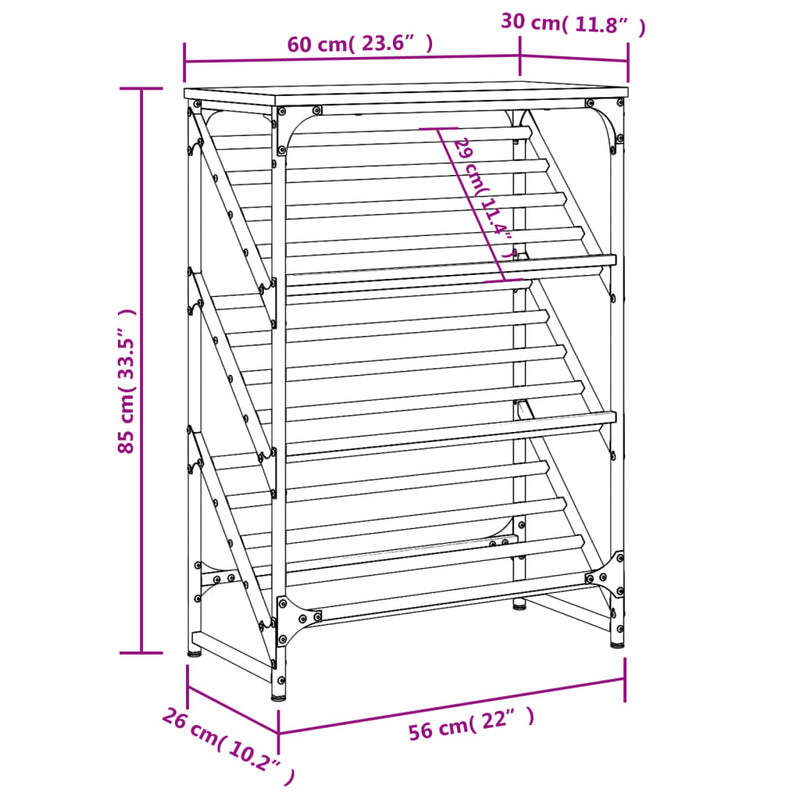 vidaXL szürke sonoma színű szerelt fa cipőtartó 60x30x85 cm
