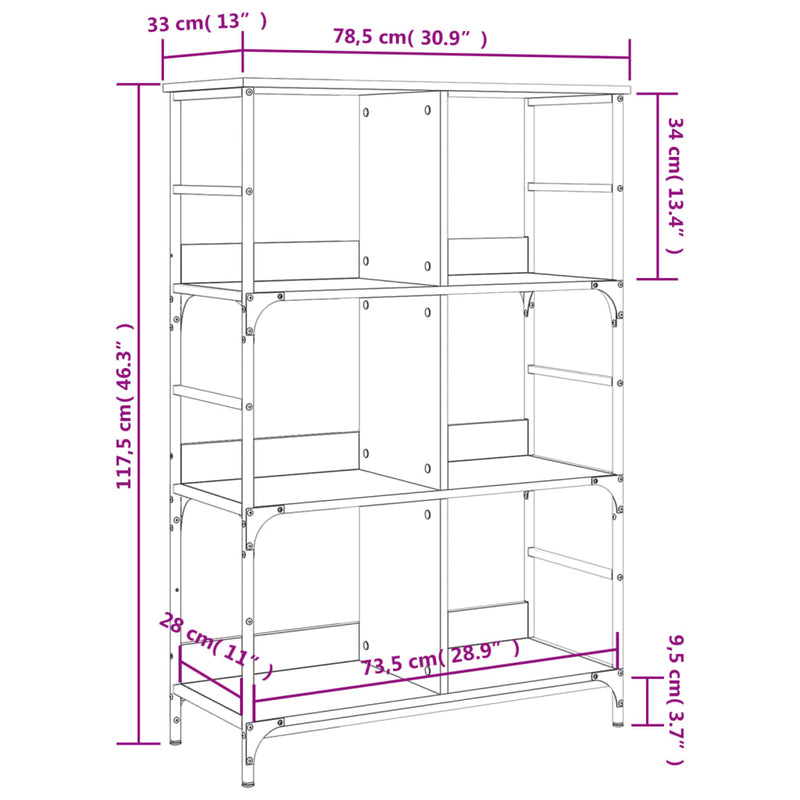 vidaXL barna tölgyszínű szerelt fa könyvespolc 78,5 x 33 x 117,5 cm