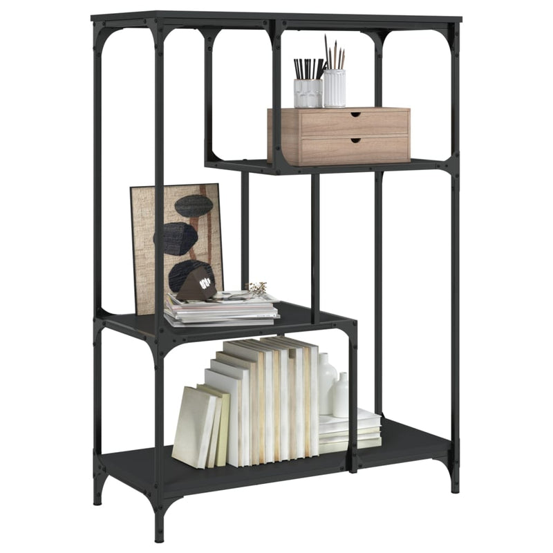 vidaXL fekete szerelt fa és acél könyvespolc 81x36x115 cm