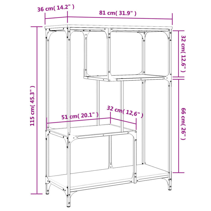 vidaXL fekete szerelt fa és acél könyvespolc 81x36x115 cm