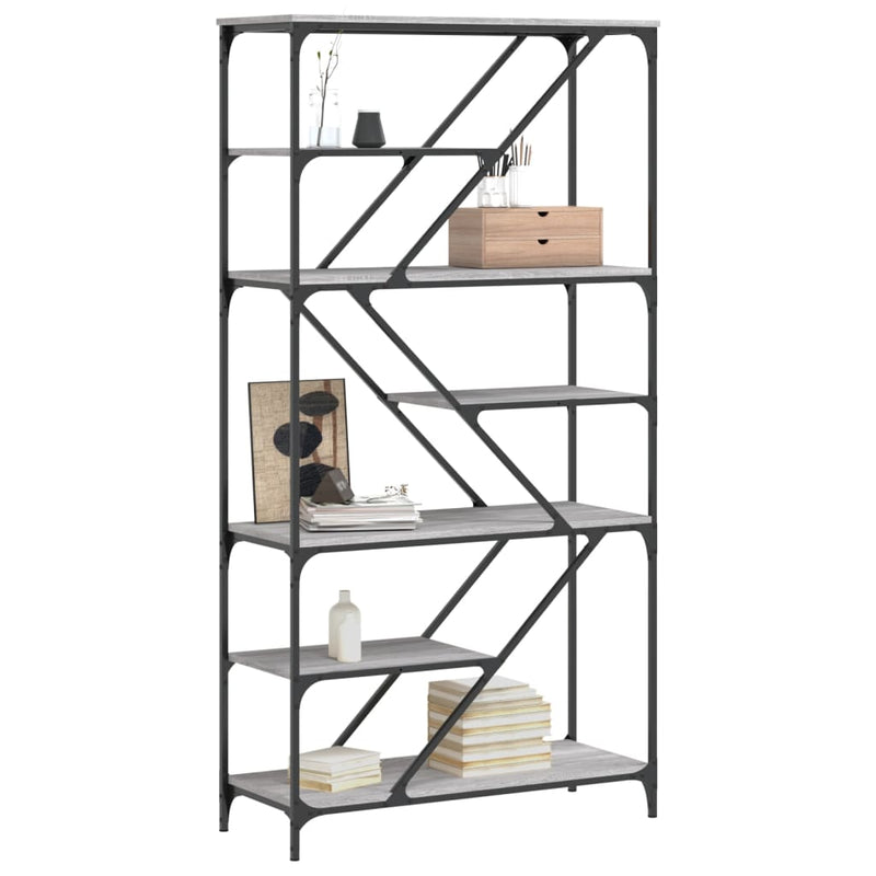 vidaXL szürke sonoma szerelt fa és acél könyvespolc 91x36x176 cm