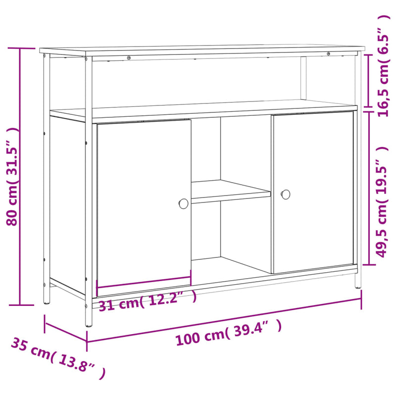 vidaXL füstös tölgy színű szerelt fa tálalószekrény 100 x 35 x 80 cm