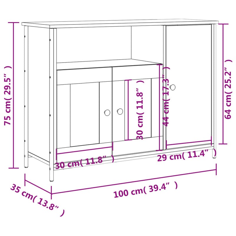 vidaXL fekete szerelt fa tálalószekrény 100 x 35 x 75 cm