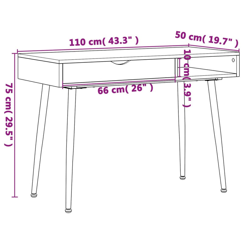 vidaXL barna szerelt fa számítógépasztal fiókkal 110 x 50 x 75 cm